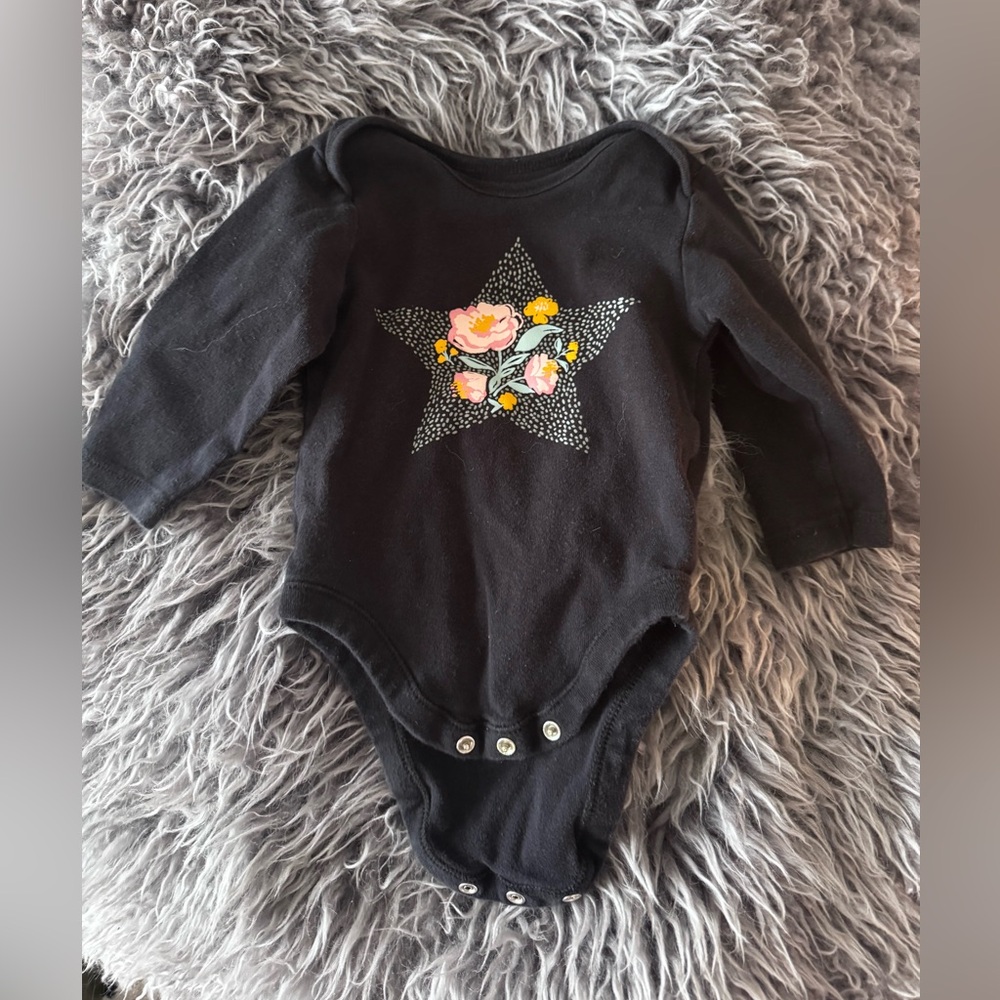 Old Navy Black Long-Sleeve Baby One-Piece with Floral Star